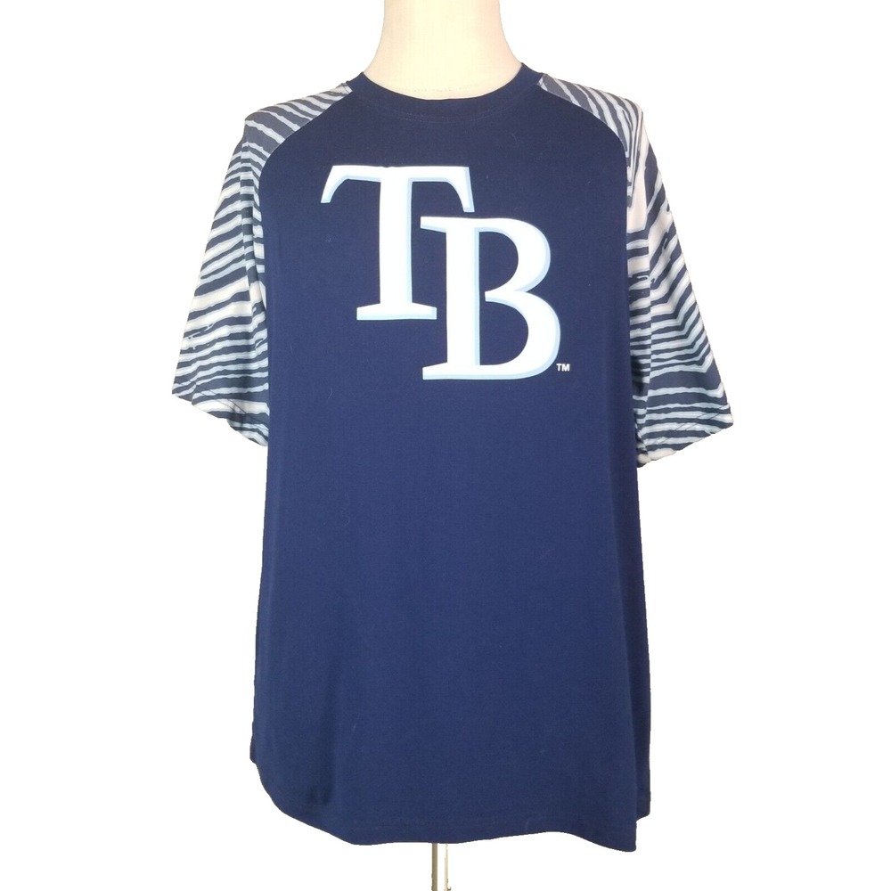 Zubaz Shirt Men XL Blue Tampa Bay Rays MLB Baseball Zebra Stripe Fox Sports